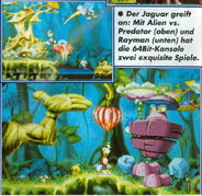 Rayman avec un ancien design face à Mr Stone, ici dans la Forêt des Songes.