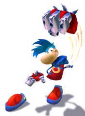 Artwork de Rayman équipé du Pulvéropoing.
