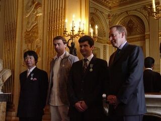 De gauche à droite : Shigeru Miyamoto, Michel Ancel, Frédérick Raynal et Renaud Donnedieu de Vabres.
