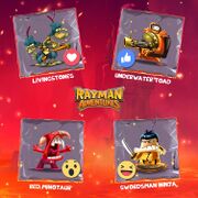 Image publiée sur la page Facebook de Rayman Adventures où on peut voir des Jacquouilles et d'autres ennemis du jeu. Ils sont appelés Livingstones, soit le nom de leur espèce.