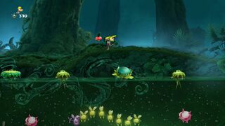 Rayman au-dessus d'un plan d'eau.