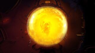 La sphère orange sur le point d'exploser.