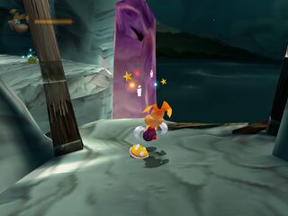 Rayman frappé par le tentacule.