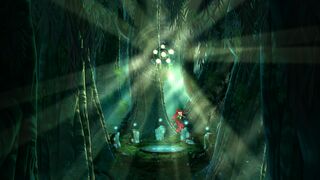 Bétilla achevant le rituel d'invocation de Rayman dans la première bande-annonce de Rayman Origins.