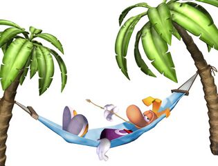 Rayman dans un hamac.
