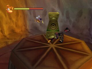 Rayman et Ninjaws s'affrontent dans la salle du deuxième masque de Polokus.