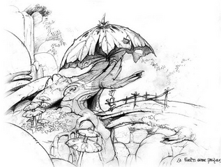 Concept art de la Forêt de Claire-Feuille. On peut le voir dans l'artbook de Rayman 3.