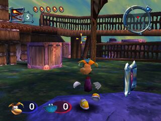 Rayman et Globox s'affrontant dans Bûches en Folie en mode Lum Fight