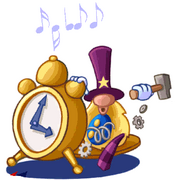 Der Zauberer repariert einen Wecker in Rayman CP