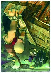 Autre concept art tiré du rapport N° 20Z représentant Clark aidant Rayman à libérer un groupe de prisonniers.