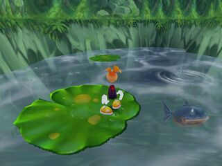 Una piraña nadando en Rayman 2.
