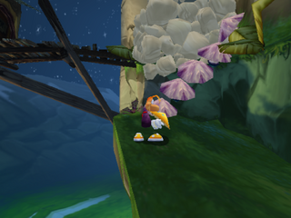 Rayman croquant le champignon jaune.