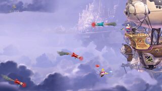 Des missiles animés volant vers Rayman.