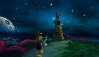 Rayman amenant le premier masque à Polokus.