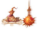 Concept art d'une plate-forme avec une tente Hoodlum, que l'on peut voir dans le repaire des Hoodlums, et d'un sac de pieux. Ce type d'obstacle apparait dans le Passage épineux et le Challenge lums.