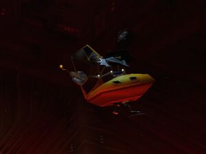 Barbaguda activa el mecanismo de autodestrucción del Grölgoth, antes de huir en su cápsula de escape.