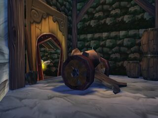 Le canon monté sur roues du Sanctuaire d'Eau et de Glace de Rayman Revolution.