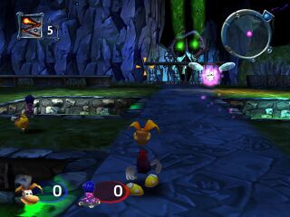 Rayman et la Femme-Rasoir s'affrontant dans Plaine des Ombres en mode Capture the Fly
