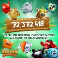 Artwork indiquant le nombre d'Incrediballs récupérées par tous les joueurs de Rayman Adventures en 2016.