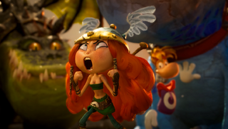Barbara, Rayman et des dragons dans une cinématique.