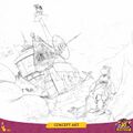 Concept art d'un Vaisseau Pirate gardé par le Pirate Lunette.