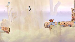 Rayman utilisant le courant d'air pour prolonger son saut.