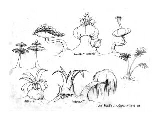 Concept art de la végétation de la Forêt de Claire-Feuille.