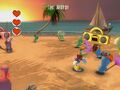 Des Lapins vahinés roses, des Lapins avec lunettes de soleil verts, des Lapins fans de disco jaunes et des Lapins cow-boys bleus dans Rayman contre les Lapins Crétins.