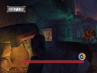 Rayman doit utiliser les gongs pour distraire les Knaarens.