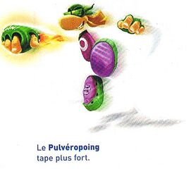 Concept art de Rayman équipé du Roquetpunch (le texte est erroné). On peut le voir dans l'artbook de Rayman 3, avec un texte différent.