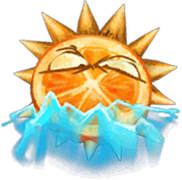 Vue détaillée d'une tranche d'orange prise dans la glace de Rayman Fiesta Run.