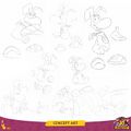 Concept arts de Rayman. L'un d'eux le montre jouer avec un Lums, un autre sur le ventre d'un Pirate Gorille vaincu.