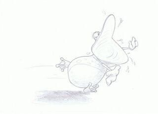 Concept art de Globox terrorisé en train de s'enfuir.