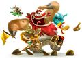 Artwork d'un Sniffleur et de plusieurs personnages de Rayman Adventures.