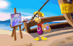 Rayman leisurely painting in the intro sequence