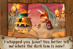 Rayman meeting Jano in the Game Boy Advance version of Rayman 3.