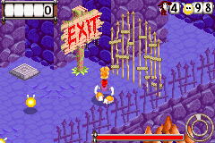 An exit sign, as it appears in Rayman: Hoodlums' Revenge.