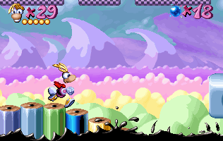 Rayman running above a sea of ink.