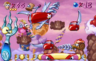 Swiss army knives, corkscrews, candies and caramel bars (Atari Jaguar version and Rayman Designer only).