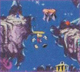 An early version of Rocky Peaks, with a blue background and a rocky platform sprite which was not featured in the final game.