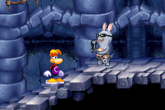 A rabbid guard in front of Rayman.
