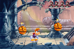 Orange bombs fired from the Grolgoth in the the Game Boy Advance version of Rayman 3.