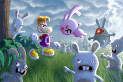 The earliest look of the Rabbids are seen in the intro of the Game Boy Advance version of Rayman Raving Rabbids.