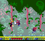 Rayman throwing his fist at a piranha