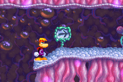 An exit sign seen at the beginning of a level in the Organic Cave.