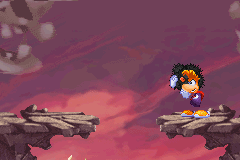 Rayman picking up an injured caterpillar.