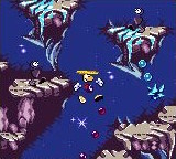 A small, blue prickly ball attached to a chain in an early version of Rocky Peaks
