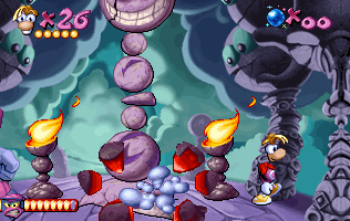 Boulders falling on Rayman.