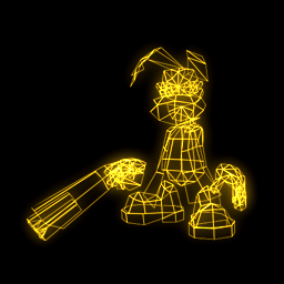 A polygon mesh of Rayman in a black suit