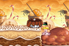 A spitting religieuse collapsing once defeated by Rayman.